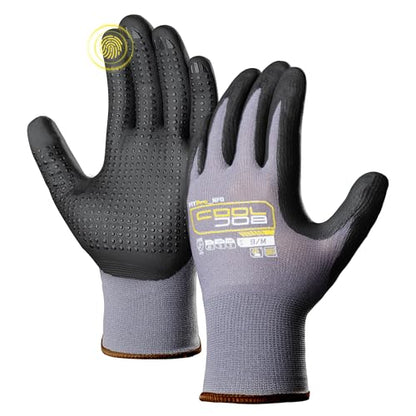 COOLJOB 3/12/36 Pairs Nitrile Rubber Dipped Safety Work Gloves with Grip Dots, Seamless Knit Nylon Gloves with 2 Finger Touchscreen, Non-slip Coated for Warehouse, Home Improvement, Yard, Grey Medium - size: Medium, style: Smart Touch(3 Pairs)