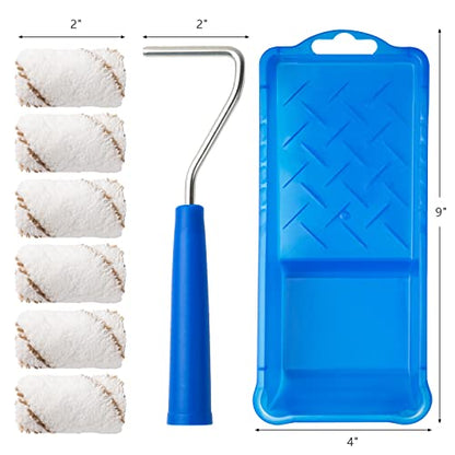 Mister Rui Paint Roller Kit, 9 Pack, 2 Inch Microfiber Paint Roller Covers, Small Paint Rollers with Tray and Roller Frame, Mini Rollers for Painting, Paint Supplies for House Painting - size: 2 Inch,9 Pack