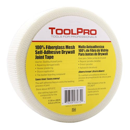 TOOLPRO Self- Adhesive Fiberglass Mesh Drywall Tape for Sealing Drywall Joints. (White, 1, Each) - color: White