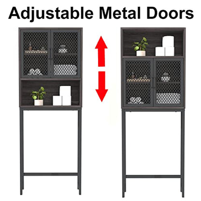 Launica Over The Toilet Storage Cabinet, Industrial Bathroom Organizer Above Toilet, Bathrooms Space Saver Stand with Shelf, Wood and Metal Freestanding Bathrooms Rack Behind The Toilet, Dark Gray Oak - color: Dark Gray Oak