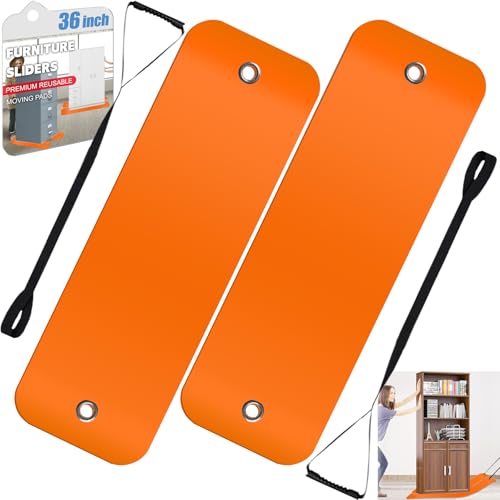 2Pcs Large Appliance Slider with Pull Strap,Pull Furniture Slides,Moving Furniture Gliders Heavy Duty Sliding Sheet for Moving Heavy Furniture,Cabinets,Safes on Carpet and Hardwood Floor (10''×36'') - size: 10''×36'' Orange