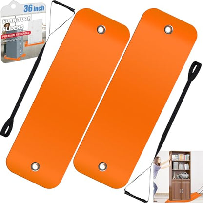 2Pcs Large Appliance Slider with Pull Strap,Pull Furniture Slides,Moving Furniture Gliders Heavy Duty Sliding Sheet for Moving Heavy Furniture,Cabinets,Safes on Carpet and Hardwood Floor (10''×36'') - size: 10''×36'' Orange
