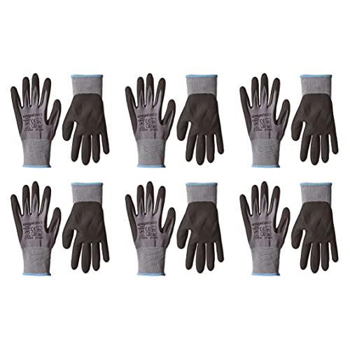 Amazon Basics Micro-Foam Nitrile Coated Safety Work Gloves, Nylon Liner Fiber, Touch Screen Compatible, Grey, Size 7 (S), 6-Pack - size: Small (Pack of 6)