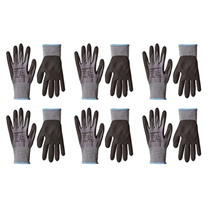 Amazon Basics Micro-Foam Nitrile Coated Safety Work Gloves, Nylon Liner Fiber, Touch Screen Compatible, Grey, Size 7 (S), 6-Pack - size: Small (Pack of 6)