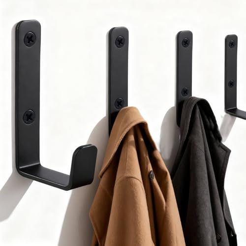 Stainless Steel Hooks for Hanging, Heavy Duty Hooks, Coat Hook, Wall Hooks Wall Mounted Hook Towel Hook Garage Holder Screw Hanger, 6 Pack (Black) - color: Black