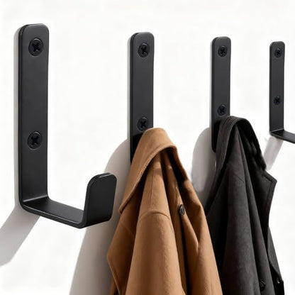 Stainless Steel Hooks for Hanging, Heavy Duty Hooks, Coat Hook, Wall Hooks Wall Mounted Hook Towel Hook Garage Holder Screw Hanger, 6 Pack (Black) - color: Black