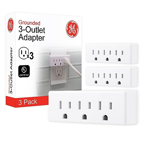 GE 3-Outlet Extender, 3 Pack, Grounded Wall Tap, 3-Prong, Multiple Plug, Power Splitter, Cruise Essentials, Use for Home Office School Dorm, UL Listed, White, 47884 - color: White, size: 3 Pack