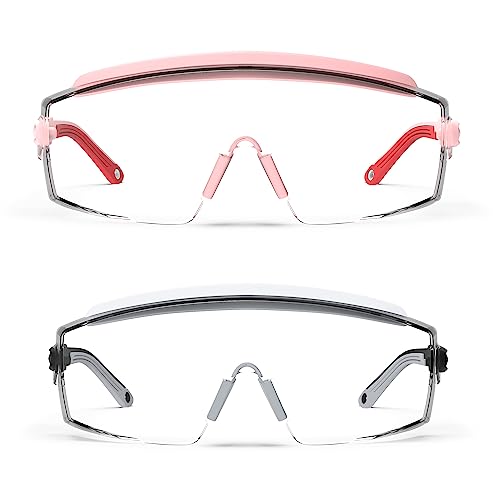 Anti Fog Safety Glasses Safety Goggles Over Glasses Protective Glasses with Anti Scratch Lenses Adjustable - color: 2 Pack (Pink + Grey)