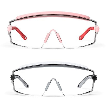 Anti Fog Safety Glasses Safety Goggles Over Glasses Protective Glasses with Anti Scratch Lenses Adjustable - color: 2 Pack (Pink + Grey)