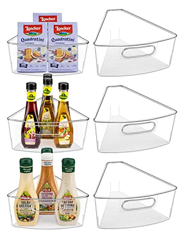 JEISSLIA Lazy Susan Cabinet Organizer Bins for 26"/ 28"/ 32" Diameter Corner Organizer, Plastic Cabinet Storage Bin, 1/8 Wedge - Food Safe, BPA Free, with Non-Slip Pads (for 26" Diameter, 6 Pack) - size: For 26" Lazy Susan- 6 Pack