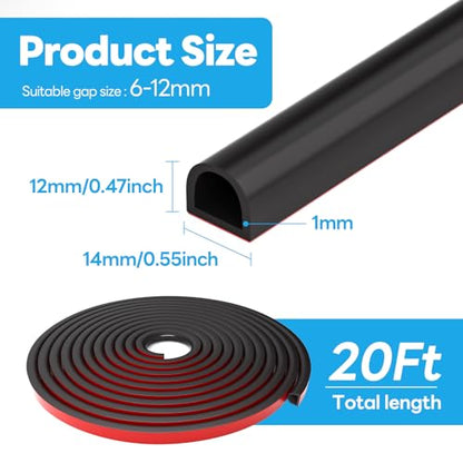 Weather Stripping Door Seal, Self Adhesive Weather Strip Silicone D Shaped Seal Strip for Door Frame and Window Seal, Suitable for Gap from 6mm to 12mm(Size:20Ft, 9/16" W × 15/32" T, Black) - size: L (9/16"W × 15/32"T) 20Ft