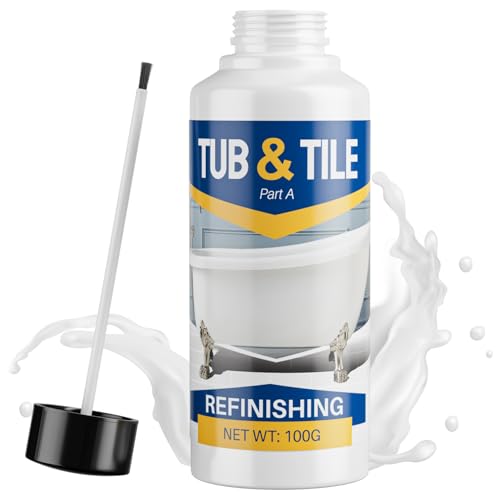 Tub and Tile Paint, 3.5 oz Tub Paint for Bathtub, 1-Part Bathtub Touch Up Paint White for Sink Bathroom Kitchen Countertop, Water Based & Low Odor, Semi-Gloss white,5-5.5 sq ft (No Need Part B) - size: 3.5 Fl Oz (Pack of 1)