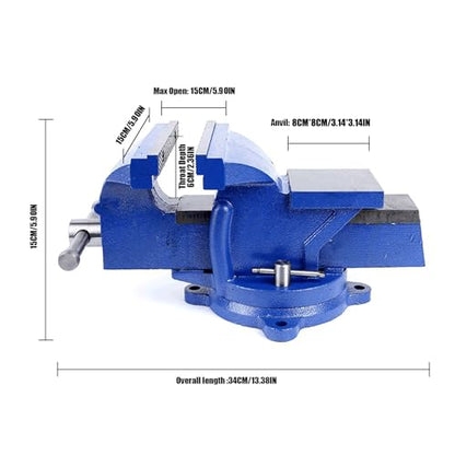 Bench Vise Heavy Duty, Table 6" Vise - Locking Base Clamp Cast Steel 360° Swivel Vice with Anvil, Table Clamp Pipe Lock Pliers Base Desktop for Woodworking Cutting Conduit Drilling, Sanding