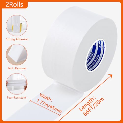 ZOMPAGO Strong Adhesive Cloth Weather Stripping Tape for Sliding Windows and Door Frames - 2Roll,1.8inx33FT,White,Seal Strip for Soundproofing,Dustproof, Waterproof,and Windproof-Durable - size: 2 Roll, 1.8 in x 33 FT, White