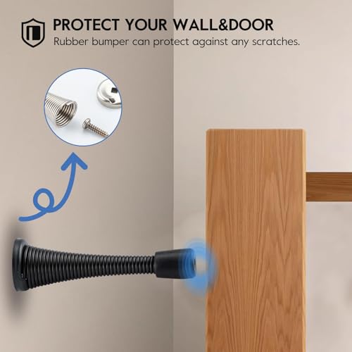 HOME MASTER HARDWARE 12 Pack Spring Door Stops, 3 Inch Wall Mounted Spring Doorstop, with Rubber Bumper, Black - color: ‎Black