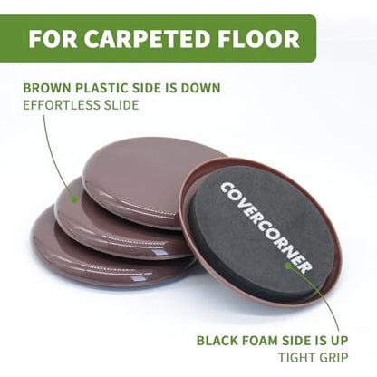 Furniture Sliders for Carpet 16 PCS - 3 1/2 inch Sliders for Moving Furniture – Appliance Slider for for Carpet Brown - size: 16 PCS 3 1/2 inch Brown