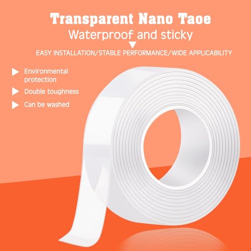 Double Sided Tape Heavy Duty, Nano Double Sided Adhesive Tape, Clear Mounting Tape Picture Hanging Adhesive Strips (9.85FT)
