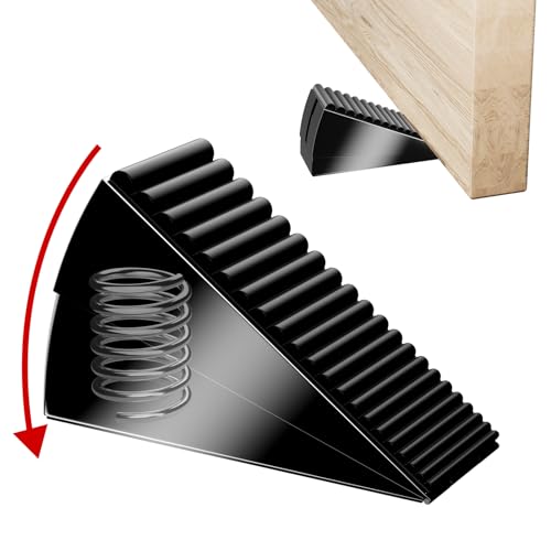 Heavy Duty Metal Door Stop, Strongest Large Adjustable Spring Door Stopper Up to 3 inch Tall, Door Stoppers for Bottom of Door, Stainless Steel Black Rubber Door Wedge for Any Heavy Doors - color: Black-one