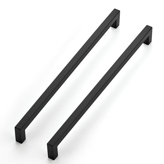 JOY DECOR Cabinet Handles, Black Cabinet Pulls, 2 Pack Kitchen Closet Handles 11-1/3 Inch, Square Drawer Pulls Stainless Steel Drawer Hardware, 288mm Hole Centers - color: Black, size: 11-1/3 In Hole Center