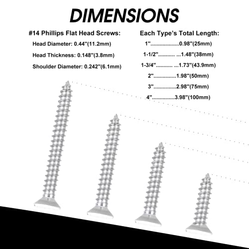 Black Head 50 PCS #14X3 Stainless Steel Phillips Flat Head Wood Screws,Stainless Steel 18-8 A2(304) Screw,Home Screw Kit by QISHENG - color: Black, size: #14X3"