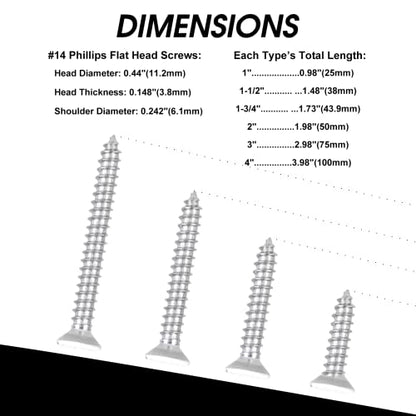 Black Head 50 PCS #14X3 Stainless Steel Phillips Flat Head Wood Screws,Stainless Steel 18-8 A2(304) Screw,Home Screw Kit by QISHENG - color: Black, size: #14X3"