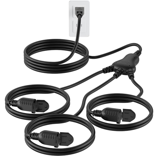 PLUGTUL 27FT Outdoor Extension Cord with Multiple Outlets, 1 to 3 Splitter Max 15FT End to Male Plug (Total 27FT) 16/3 SJTW Waterproof Power Cord for Halloween Christmas, ETL Listed, Black - color: Black, size: 27FT