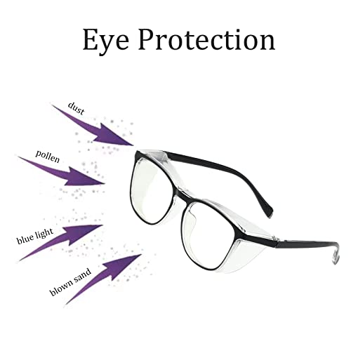 Safety Glasses for Men Women, Anti Fog Safety Goggles Comfortable Blue Light Blocking UV Protective Adult Nurse - color: Square Black Clear Blue Grey 4pack