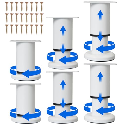 6 Pcs Adjustable Height Furniture Support Legs [with Screws] 3.15-4.72 inch, Metal Heavy Duty Furniture Replacement Legs for Chair/Bed/Sofa/Cabinet/Couch/Dresser/Bed/Table (White) - color: White, size: (6Pcs) 3.15-4.72 inch
