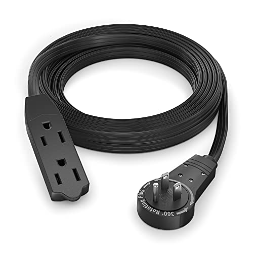 Maximm Cable 10 Ft 360° Rotating Flat Plug Extension Cord/Wire, 16 AWG Multi 3 Outlet Extension Wire, 3 Prong Grounded Wire - Black - UL Certified - color: Black, size: 10 Feet