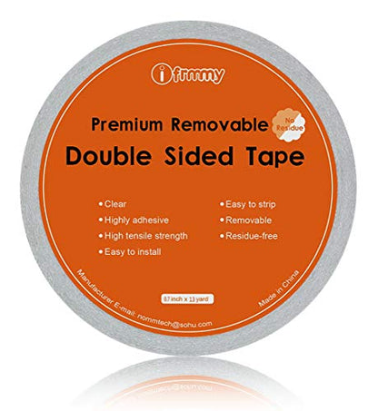 i frmmy Removable Clear Double Sided Sticky Tape - No Residue, 0.7 Inches x 13 Yards (3 Rolls) - size: 0.7 Inches x13 Yards (3 rolls)