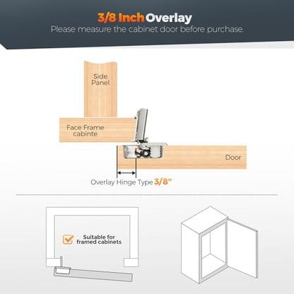 10 Pack (5 Pairs) 3/8" Overlay Soft Close Cabinet Hinges, Satin Nickel Stainless Steel Concealed Hinges with 3D Self-Closing for Face Frame Doors & Kitchens - size: 3/8 inch Overlay