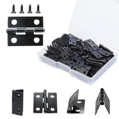 50Pcs 18 x 15mm Small Hinges with 200 Screws, Black Mini Hinges for Wooden Box, Jewelry Box, Picture Frame and DIY Projects