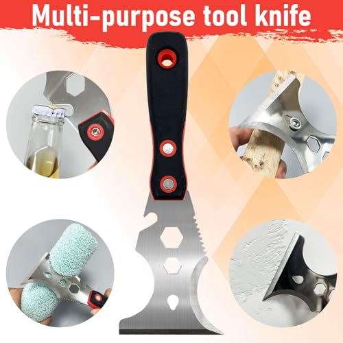Drywall Hand Tool Kit, 7 Pieces Putty Knife Set with Mud Pan, Taping Knives, Flat Finishing Trowel, Multi-Functional Painter Scraper for Scraping Wallpaper and Drywall - size: Drywall Knife Set, 7pcs