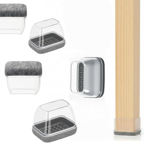 Rectangle Chair Leg Floor Protectors for Hardwood Floors, Clear Silicone Furniture Caps with Felt Pads No Scratch & Noise Rectangle Chair Glides Feet Covers 16 Pack, M (Fit L: 0.9-1.3", W: 0.6-0.8") - color: Rectangle - Clear+gray Felt, size: M - 16 Pack