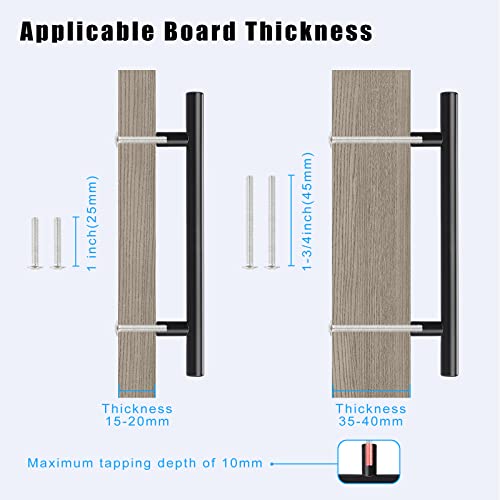 KNOBWELL 6 Pack 10" Black Cabinet Handles Euro Style Stainless Steel Modern Long Kitchen Cabinet Door Pulls, Overall Length 12-3/5" - color: Black, size: 10 inch(256mm)