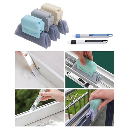 Magic Window Track Cleaning Tools Set, Window Sill Track Cleaner Tools, Clean Scraper, 3Pcs Cleaning Brush and 6Pcs Replacement Cloth, 2Pcs Clean Brush