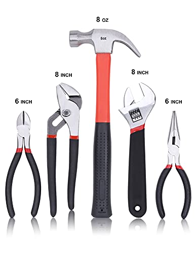 FASTPRO 236-Piece Home Repairing Tool Set, Mechanics Hand Tool Kit with 12-Inch Wide Mouth Open Storage Bag, Household Tool Set for DIY, Home Maintenance, Red - color: Red