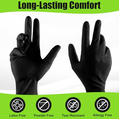TREEGO 10 Mil Black Nitrile Gloves Heavy Duty — 3D Diamond Texture Grip, Latex Free Disposable Rubber Mechanic Gloves, X-Large, 100 Count - color: Black 100, size: X-Large