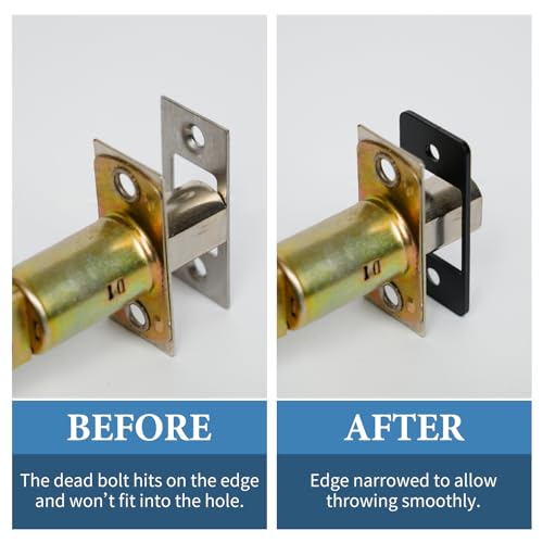 Deadbolt Restorer Strike Plate Large Version 2-3/4" x 1-1/8", Screw Holes Spaced 2-1/8", Fix Latch Misalignment/Sticking/Jamming, Narrow Side and Large Hole - color: Black, size: Large: 2-3/4" x 1-1/8" (1 Pack)