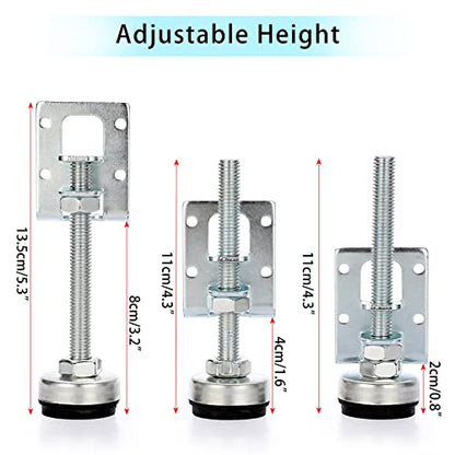 OwnMy 4 Packs Heavy Duty Adjustable Furniture Leveling Feets L Shaped Furniture Leveler Legs, Furniture Mounting Brackets Metal Furnitures Leveling Load Table Leg for Workbench Cabinet Wardrobe, 4.3" - size: 4.3"H-Silver