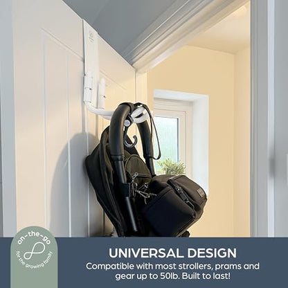 Dreambaby Strollerbuddy StrollAway Over The Door Stroller Hanger & Hook - No Drill - Heavy Duty Metal 50lb/22.5kg Capacity, Adjustable Arms - Stroller Hook for Hallway, Garage & Entryway Storage