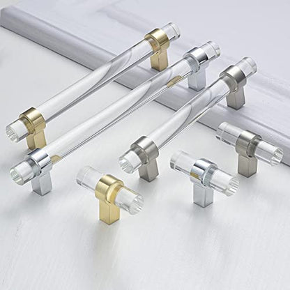 5 Pack Glass Drawer Pulls, Cabinet Handles, Crystal Dresser Pulls(3 Inch Hole Center), Brushed Nickel - color: Brushed Nickel, size: Hole Center : 3 Inch (76mm), style: 5 Pack