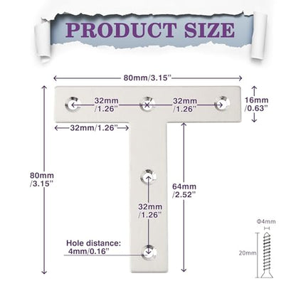 Alise T Flat Brackets,Corner Bracket Corner Brace Mending Plate Repair 80mm x 80mm Stainless Steel Flat Braces for Wood Tables, Chairs, Sofas, Beds, Cabinets, Doors and Windows,Brushed,Pack of 10 - size: 80x80mm, style: Brushed