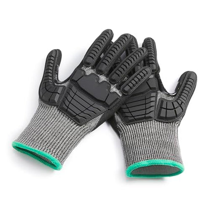 Amazon Basics Impact Protection Work Gloves, Cut Level A2, ANSI Level 4 Abrasion, Touchscreen Compatible, Sandy Nitrile Palm, Large, Black with Green Edge - size: Large