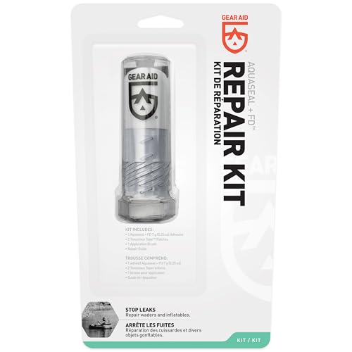 GEAR AID Aquaseal FD Wader & Boot Repair Kit – Waterproof 0.25oz Adhesive with 2 Tenacious Tape Hex Patches (2.5" x 2.8", Black and Clear) for Fixing Holes, Breathable Waders, Boots, and Outdoor Gear - size: 0.25 Fl Oz Essential (1 Pack)