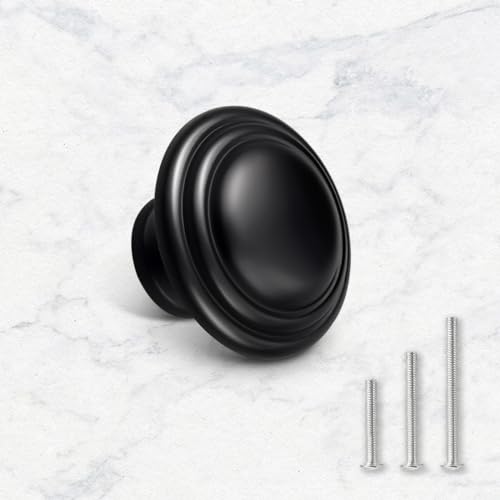 Gobrico 5 Pack 1-3/8" Black Cabinet Knobs, Kitchen Cupboard Knob, Round Bi-Fold Drawer Knobs, Matte Black Dresser Knob - color: Black