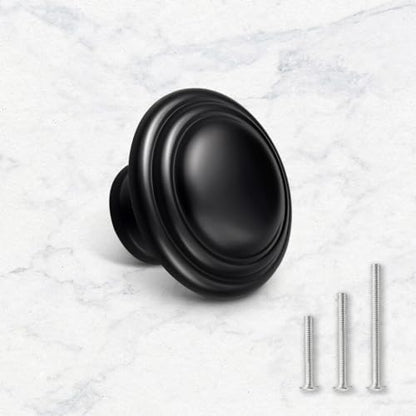 Gobrico 5 Pack 1-3/8" Black Cabinet Knobs, Kitchen Cupboard Knob, Round Bi-Fold Drawer Knobs, Matte Black Dresser Knob - color: Black