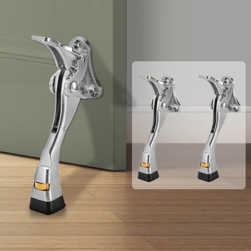 GoldPig Kickdown Door Stopper, 2 Packs Door Holder to Keep Door Open, 4 Inch One Touch Semi-Automatic Satin Nickel Doors Stoppers, Adjustable Height and Rubber Tip, Heavy Duty Door Stop(Nickel) - color: Nickel, size: 2 Pack