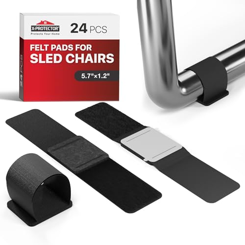 X-Protector Sled Base Chair Floor Protector - 24 PCS Chair Floor Protectors for Hardwood for Rail Feet - Floor Protectors for Chairs with Tubular Legs - Black Wrap Felt Chair Glides! - size: Large - 5.7" x 1.2" (Black)