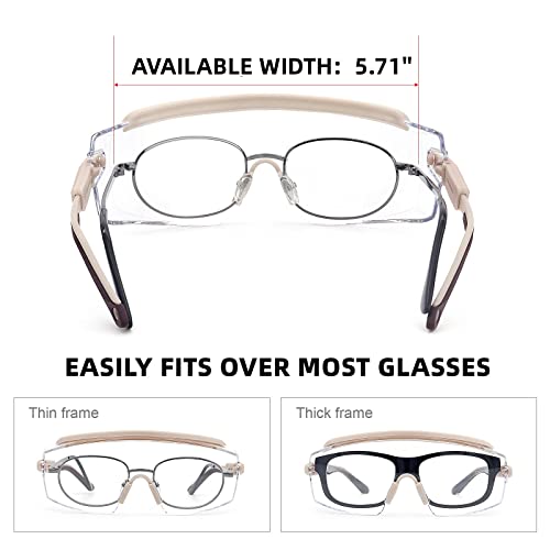 UKNOW Safety Goggles Over Glasses, Anti Fog Safety Glasses with Clear Wraparound Lens, ANSI Z87.1 Protective Eyewear - color: Cream